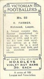 1933 Hoadley's Victorian Footballers #88 Horrie Farmer Back